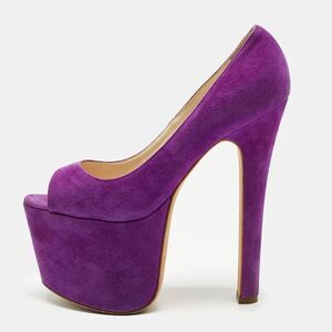 Brian Atwood Purple Suede Platform Open Toe Pumps Size 36